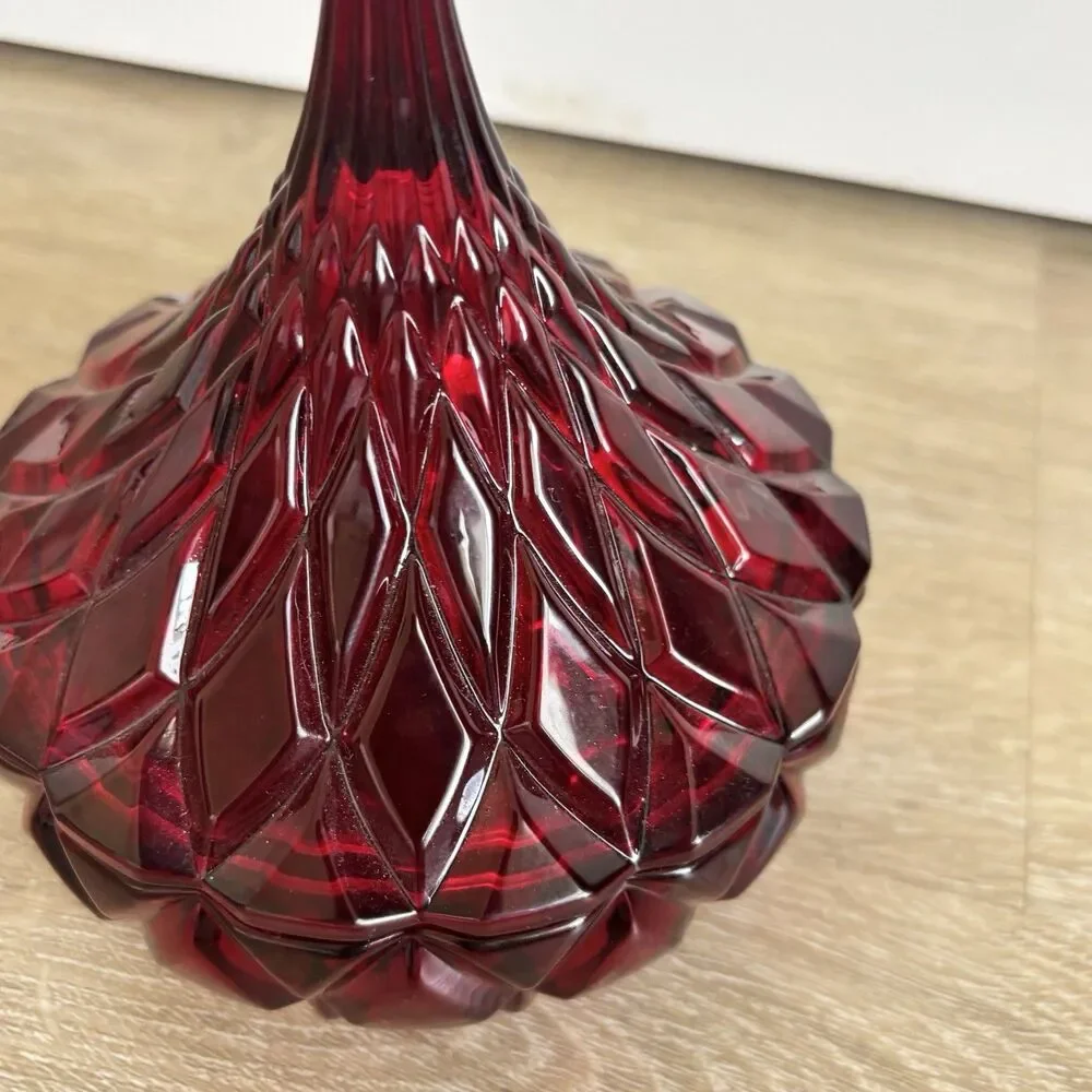 Hershey's Kisses Ruby Red Flash Pressed Glass Candy Dish w/ Lid Diamond Point